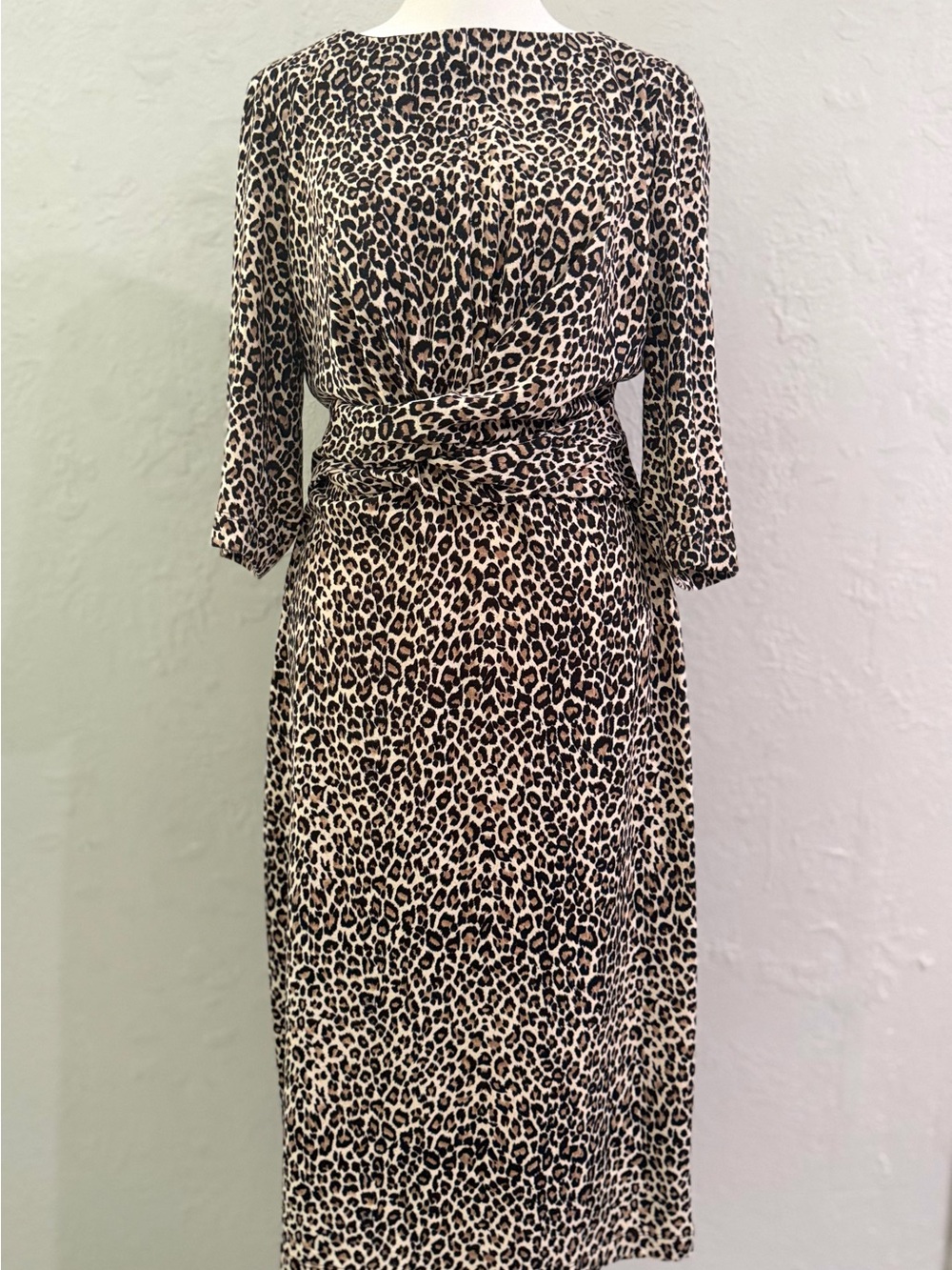 Connected Apparel Leopard Print Twist Front Midi Dress